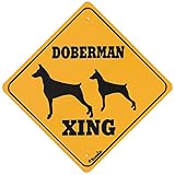 【XING２】 DOBERMAN サインボード：ドーベルマン 二頭 横断 注意 看板 [並行輸入品]