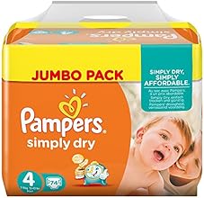 Pampers Windeln Simply Dry Gr. 4 Maxi 7-18 kg Jumbo Pack, 2er Pack (2 x 74 St&uuml;ck)