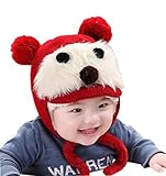 (コ-ランド) Co-land ベビー帽子 赤ちゃんハット ニット帽子 子供用キャップ くまちゃん 裏ボア 裏起毛 防寒 キッズ 幼児 女の子 男の子 お出かけ レッド