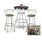 Chrome Bar Table & 2 Chrome 29" Roadsign Fabric Seat Barstools