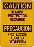 Brady 38586 10 Width x 14 Height B-555 Aluminum, Black on Yellow Bilingual Sign, English and Spanish, Header Caution/Precaucion, Legend Hearing Protection Required/Proteccion Auditiva Requerida