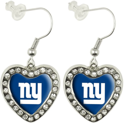 NFL New York Giants Crystal Heart Earrings with Team Logo