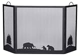 UniFlame Deluxe 3 Black Panel Wrought Iron Fireplace Screen With Hunting Bear Scene UniFlame Deluxe 3 Black Panel Wrought Iron Fireplace Screen With Hunting Bear Scene