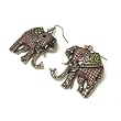Quilted Indian Elephant with Crystal Antiqued Goldtone Hook Earrings
