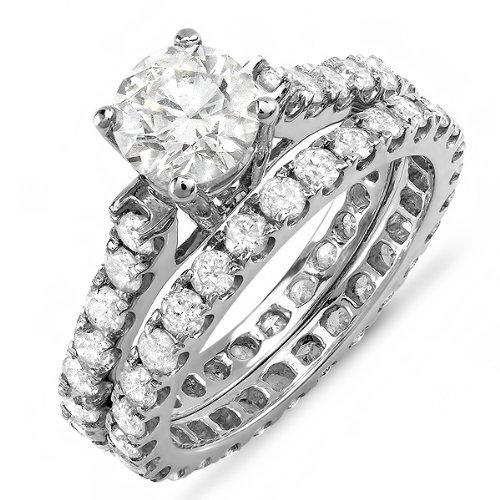 14K White Gold Round White Diamond Engagement Bridal Ring Set (2.80 CT, H-I Color, I1-I2 Clarity)
