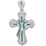 14K White Gold Mens Diamond Cross Pendant with Blue Diamonds 3.50 Ctw