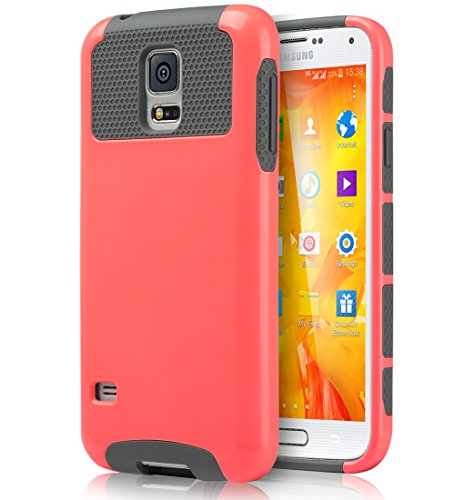 Galaxy S5 Case, S5 Case, ULAK Dual Layer Slim Hybrid Protective Case Cover for Samsung Galaxy S5 SV i9600 [Plastic Hard Shell and Flexible TPU] -Coral Pink/Gray
