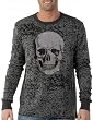 Long Sleeve Burnout Thermal Skull Rhinestone T-shirt