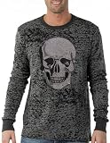 Long Sleeve Burnout Thermal Skull Rhinestone T-shirt