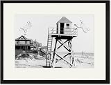 Black Framed/Matted Print 17x23, Watch Station Salisbury Beach, Massachusetts