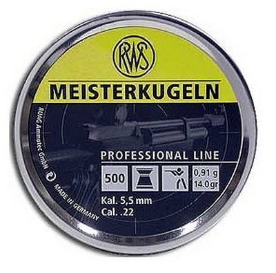 RWS Meisterkugeln Standard .22 Cal, 14.0 Grains, Wadcutter, 500/Tin
