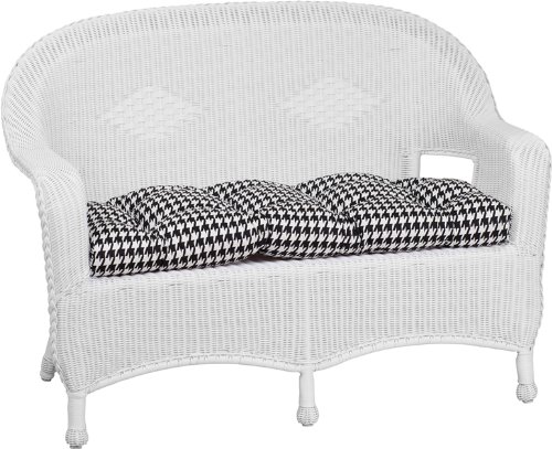 3478 Steel Frame White Wicker Loveseat with Hounds Tooth Cushion