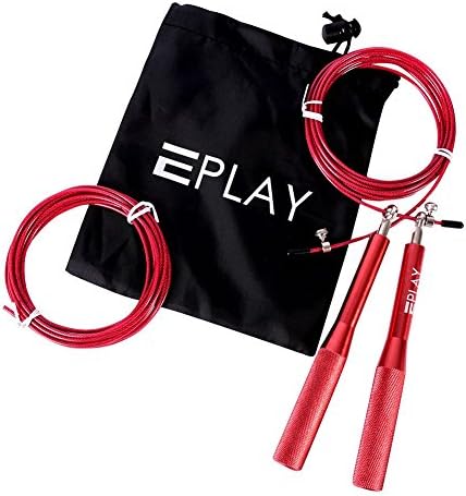 Eplay CrossFit Speed Jump Rope, Eplay Adjustable Coated Steel Wire With Carry Bag &amp;Spare Rope for Boxing &amp;WOD&amp; Weight Loss &amp; Fitness (Red, Steel Handle)