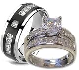 His & Her 3 Piece Wedding Ring Set White Gold Ep Sterling Silver and Titanium (Womens 5-11)(mens 7-13) Please Email Us the Sizes That You Need After the Sale.