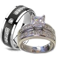 His & Her 3 Piece Wedding Ring Set Wh…