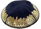 Suede Kippot kippah kipa kipah yarmulke yarmulka head covering - Jerusalem Black & Gold
