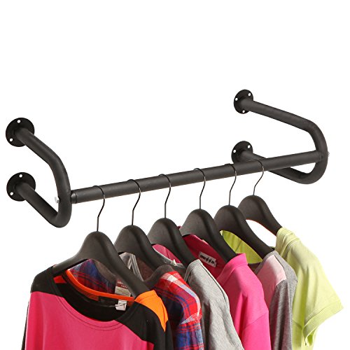 Modern Black Metal Wall Mounted Bathroom & Bedroom Hanging Towel Bar / Clothing Rod Rack - MyGift
