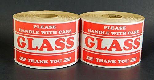 2 Rolls, 1000 Labels, Please Handle with Care Glass, Size 3x5 Inches