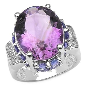 10.40 Carat Genuine Amethyst and Tanzanite .925 Silver Ring by