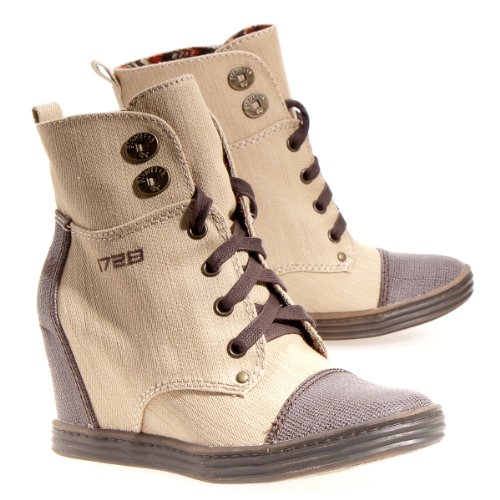 Blowfish Women's Topanga Lace-Up Boot,Bark Street Denim/Brown Mesh,8.5 M US