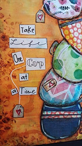 Coffee, Tea, Mixed Media Art on Canvas, 6x12, "Take Life One Cup at a Time"
