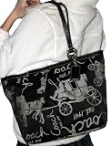 Women's Gallery Black White/Black Horse and Carriage Jacquard Tote: Black White/Black Tote