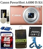 Canon PowerShot A4000 IS (Pink) 16.0 MP Digital Camera with 8x Optical Image Stabilized Zoom 28mm Wide-Angle Lens with 720...