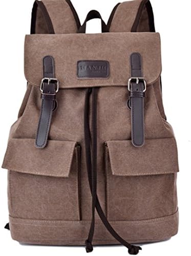 S-cool shop Fashion School Backpack Weekend Travel Canvas Bag 15.6 inch Laptop Bag Rucksack (coffee)