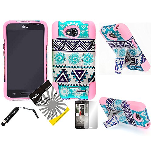 3 items Combo: ITUFFY(TM) LCD Screen Protector Film + Mini Stylus Pen + Blue Aztec Sun Flower Tribal Design Dual Layer KickStand Outdoor Tuff Impact Armor Hybrid Soft Rubber Silicone Cover Hard Snap On Plastic Case for LG Optimus L70 (MetroPCS) MS323 / LG Optimus Exceed II (Verizon) VS450 / LG Realm (Boost Mobile) LS620 / LG Dual D325 D320N (Aztec Flower - Light Pink) 3 items Combo: ITUFFY(TM) LCD Screen Protector Film + Mini Stylus Pen + Blue Aztec Sun Flower Tribal Design Dual Layer KickStand Outdoor Tuff Impact Armor Hybrid Soft Rubber Silicone Cover Hard Snap On Plastic Case for LG Optimus L70 (MetroPCS) MS323 / LG Optimus Exceed II (Verizon) VS450 / LG Realm (Boost Mobile) LS620 / LG Dual D325 D320N (Aztec Flower - Light Pink)