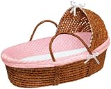 Badger Basket Co Honey Hooded Moses Basket - Pink Dot Bedding