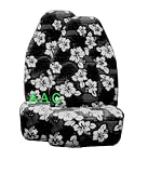 Set of 2 Universal-fit Hawaiian Hibiscus Floral Print Front Bucket Seat Cover - Charcoal Black