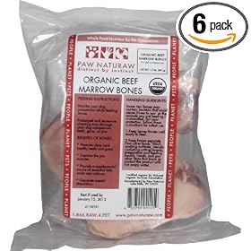 Paw Naturaw Organic Beef Marrow Bones for Dogs, 24-Ounce Bags (Pack of 6)