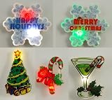 Christmas Holiday LED Light Up Flashing Pins Assortment (Set of 25)