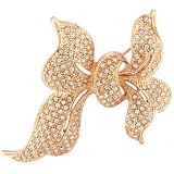 Yellow Gold Tone Rhinestone Ribbon Pin Brooch