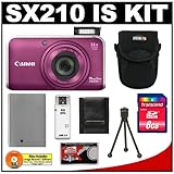 Canon PowerShot SX210 IS 14 MP Digital Camera with 14x optical Zoom
 (Purple) with 8GB Card + Battery + Case + Accessory Kit