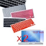 Premium Keyboard Silicone Cover Skin (Black/Clear/Pink/Red) and 2 packs of Clear Screen Protector for New Aluminum Unibody Macbook Pro 13" Laptop