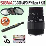 Sigma 70-300MM F/4-5.6 DG APO Macro Telephoto Zoom Lens for Nikon + Accessory Kit W/5 Year Extended Warranty