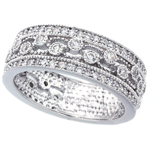 Discount 14K White Gold Rhodium Plated Sterling Silver Wedding & Engagement Ring Vintage Style Ring Band For Women 7.5MM ( Size 6 to 9)