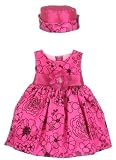 New Floral Flocked Taffeta Holiday Christmas Dress with Hat ~ Assorted Colors Sizes 6M to 24M