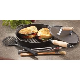 Cast Iron Panini Pan Press Set by Unknown