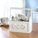COLONIAL AMERICAN STYLE DISTRESSED WOOD CUTLERY CADDY