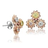 18k Gold White, Yellow, Pink Diamond Flower Earrings (GH, SI, 0.87 carat)