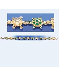 Gold Enamel Bracelet Bracelet Alternating Sea Turtle W Spiny Green Enamel Shell