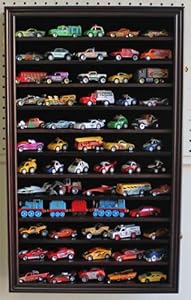 1:64th Die Cast Vehicles Hot Wheels Display Case Cabinet Wall Rack Shadow Box, Mahogany Finish (HW04-MA)