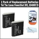 2 Pack of Replacement Batteries For Canon NB-6LH NB-6L 1200MAH Each + Free Pack Of LCD Screen Protectors For Canon Powershot SX500 IS, SX500IS, S95, SD4000IS, ELPH 500 HS, SX260 HS, SX260HS Digital Camera + MicroFiber Cleaning Cloth