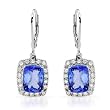 Earrings With 5.35ctw Precious Stones - Genuine Clean Diamonds and Tanzanites 14K White Gold Length 29mm