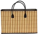Split Bamboo Shopper Bag with Canvas Lining and Leatherette Handle and Trim 18 1/2" x 12" x 6 1/4"