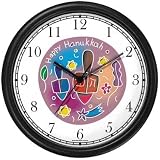 Hanukkah Dreidels Plate Judaica Jewish Theme Wall Clock by WatchBuddy Timepieces (Hunter Green Frame)