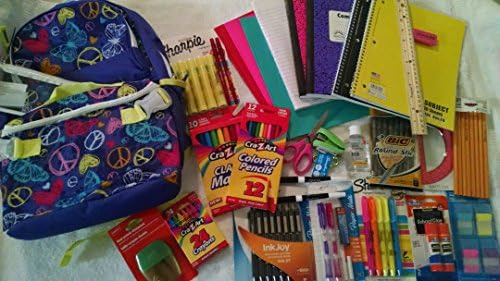 BACK TO SCHOOL "HEART*PEACE*BUTTERFLY" Purple Backpack With Matching Lunch Bag &amp; Pencil Case~PLUS~Necessary School Supplies Bundle Set