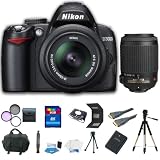 Nikon D3000 10.2MP Digital SLR Camera with 18-55mm f/3.5-5.6G AF-S DX VR Nikkor Zoom Lens + Nikon 55-200mm f/4-5.6G ED IF AF-S DX VR Nikkor Zoom Lens + 8GB Deluxe Accessory Kit